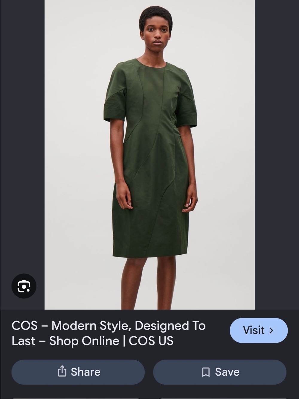 COS Olive Green Short-Sleeve Shift Dress